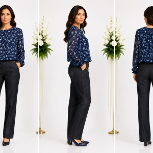 Pantalon lung casual, de culoare gri, din material usor elastic - Img 4