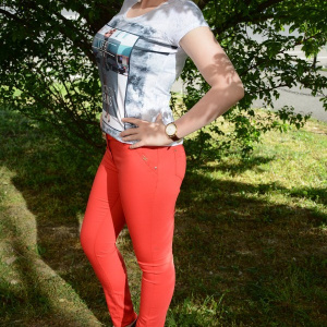 Pantalon lung, corai, din material de calitate cu croi tip creion - Img 3
