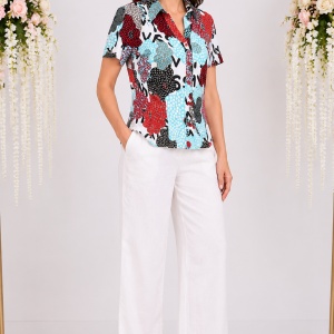 Pantalon lung masura mare, de culoare alba, model de vara