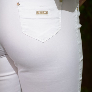 Pantalon modern de primavara-vara, masura mare, nuanta alba - Img 5