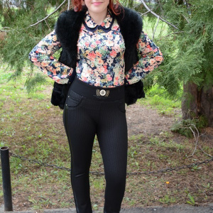 Pantalon negru cu imprimeu in tesatura, model casual masura mare - Img 2