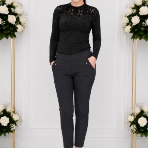 Pantalon office-casul Cleopatra,model cu patratele,gri inchis