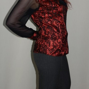 Pantalon office, nuanta de gri, design cu paspoal din piele - Img 3