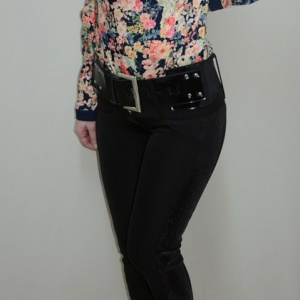 Pantalon rafinat, nuanta de negru, paiete trendy aplicate lateral - Img 2