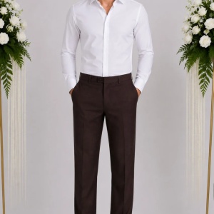 Pantalon simplu, clasic, de culoare maro, din material de bumbac