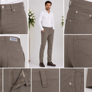 Pantalon simplu de barbati, de culoare maro, cu buzunare clasice - Img 4