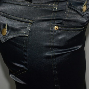 Pantalon tineresc, cusaturi aurii, croiala moderna, neagru - Img 5