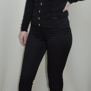 Pantalon trendy, nuanta de negru, inchidere cu fermoar - Img 2