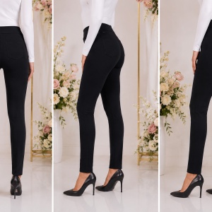 Pantaloni Colant Damă Negri, Talie Elastică, Croi Conic – 95% Poliester, 5% Elastan - Img 2