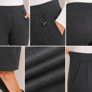 Pantaloni Damă Gri Închis Elastici cu Talie Lată, Buzunare și Detaliu Decorativ - Img 3