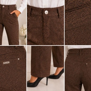 Pantaloni Damă Maro Eleganți cu Model Texturat – Bumbac Elastic, Croială Clasică - Img 3