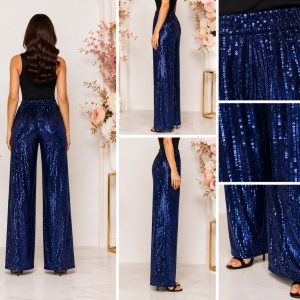 Pantaloni eleganți cu paiete – Bleumarin - Img 2