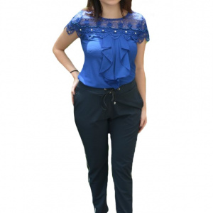 Pantaloni eleganti Tessa cu aplicatii de strasuri,nuanat de bleumarin - Img 1