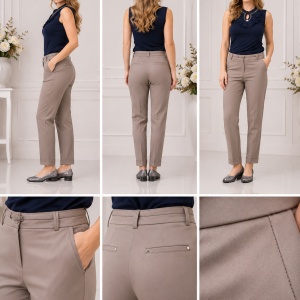 Pantaloni office Medeline cu croi drept,nuanat de bej - Img 2