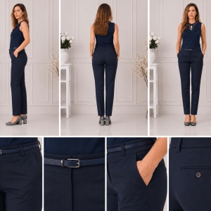 Pantaloni office Medeline cu croi drept,nuanat de bleumarin - Img 2