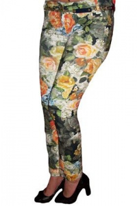Pantaloni skinny, tineresti, cu imprimeu colorat cu flori - Img 1