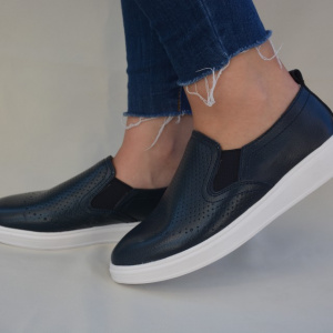 Pantof casual bleumarin, din piele naturala cu elastic inserat - Img 4