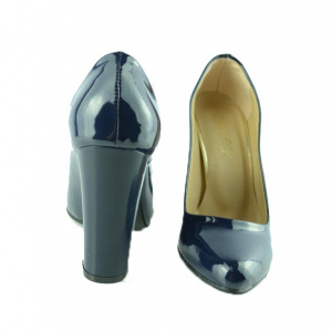 Pantof de culoare bleumarin din material moale cu aspect lacuit - Img 4