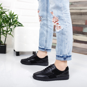 Pantof de dama tip sport, culoare neagra cu design de buline - Img 8