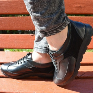Pantof trendy cu siret si talpa usoara, din piele naturala neagra - Img 6