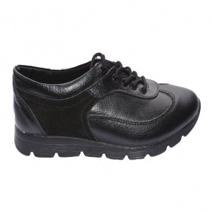 Pantof trendy cu siret si talpa usoara, din piele naturala neagra - Img 1