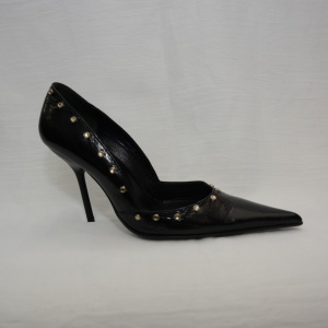 Pantof usor decupat lateral, strasuri fashion, nuanta de negru - Img 6
