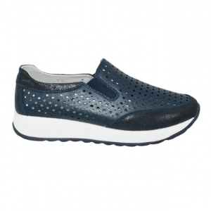 Pantofi sport damă bleumarin din piele naturală cu perforații și talpă groasă