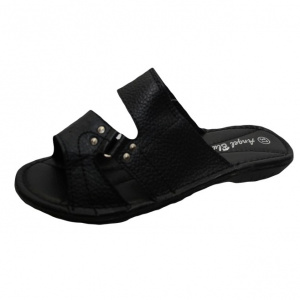 Papuci comozi, din piele, de culoare neagra, cu talpa plata, flexibila - Img 1