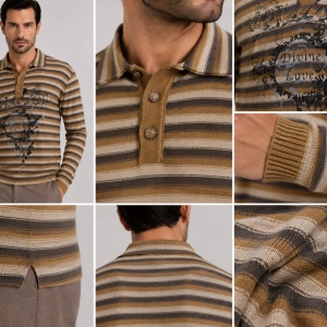 Pulover trendy, nuanta de maro-bej, cu design dungat chic - Img 3