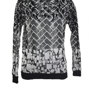 Pulover trendy, nuanta de negru-gri, cu design modern abstract - Img 1
