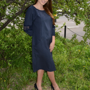 Rochie bleumarin cu design de buline albe si dantela eleganta - Img 5
