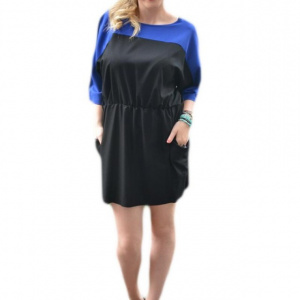 Rochie casual, bicolora albastru-negru, decoltata rotund - Img 1