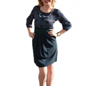 Rochie casual, de culoare bleumarin cu top turcoaz-albastru