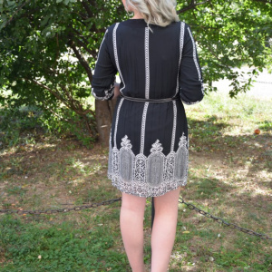 Rochie casual, din voal plisat, cu maneci trei-sferturi, negru-alb - Img 5