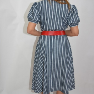 Rochie casual, in nuanta de bleumarin, cu dungi fine albe - Img 7