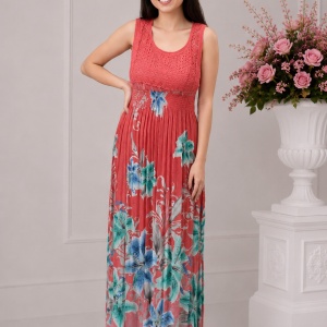 Rochie casual Jazlyn cu motive florale,nuanta de rosu