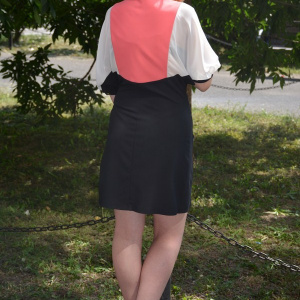 Rochie casual, rafinata , mini, de culoare alb-corai-negru - Img 4