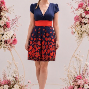 Rochie casual tinereasca, de culoare bleumarin-rosu
