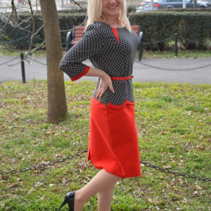 Rochie chic si in tendinte tip costum rosu-negru, masura mare - Img 3