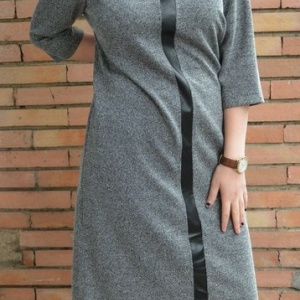 Rochie comoda de zi, culoare negru-alb cu piele ecologica - Img 3