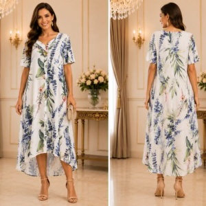 Rochie damă lejeră alba cu imprimeu floral și croială vaporoasă - Img 3