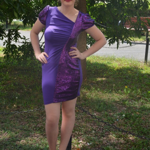 Rochie de club, mulata pe corp, decor de paiete stralucitoare, pe mov - Img 2