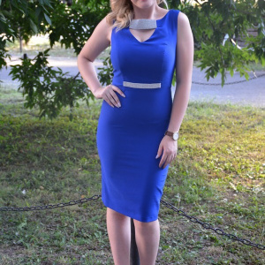 Rochie de culoare albastra, model elegant, infrumusetat cu pietre - Img 2
