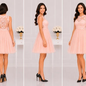 Rochie de ocazie in nuanta de piersica cu dantela si broderie - Img 3