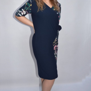 Rochie de ocazie Ingrida cu imprimeu floral in lateral ,bleumarin - Img 4