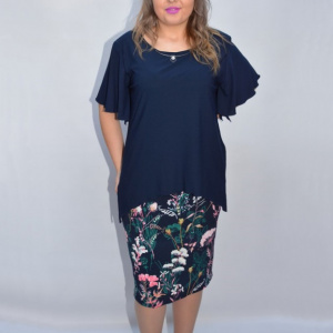Rochie de ocazie Kori cu imprimeu floral ,bleumarin - Img 3