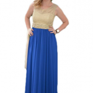 Rochie de ocazie, masura mare, albastra, cu insertii de margele - Img 1