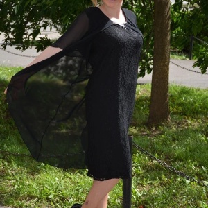 Rochie de ocazie, masuri mari, din dantela si voal culoare neagra - Img 3
