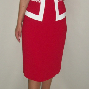 Rochie de ocazie, rosie, masura mare, cu imprimeu floral alb - Img 3