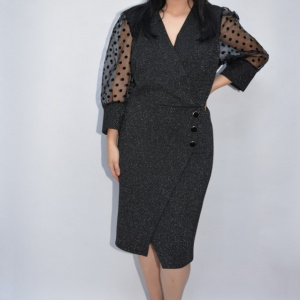 Rochie de ocazie Seline cu maneci bufante si nasturi,neagra - Img 3